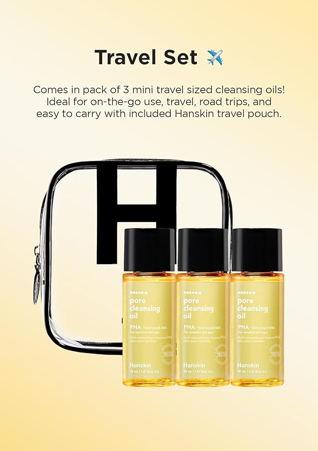 Hanskin PHA Pore Cleansing Oil Mini Set (1.01 oz x 3) – Travel Size Facial Oil Cleanser & Makeup Remover | Gentle Blackhead Care, TSA Friendly | Korean Skincare Stocking Stuffer & Gift for Women