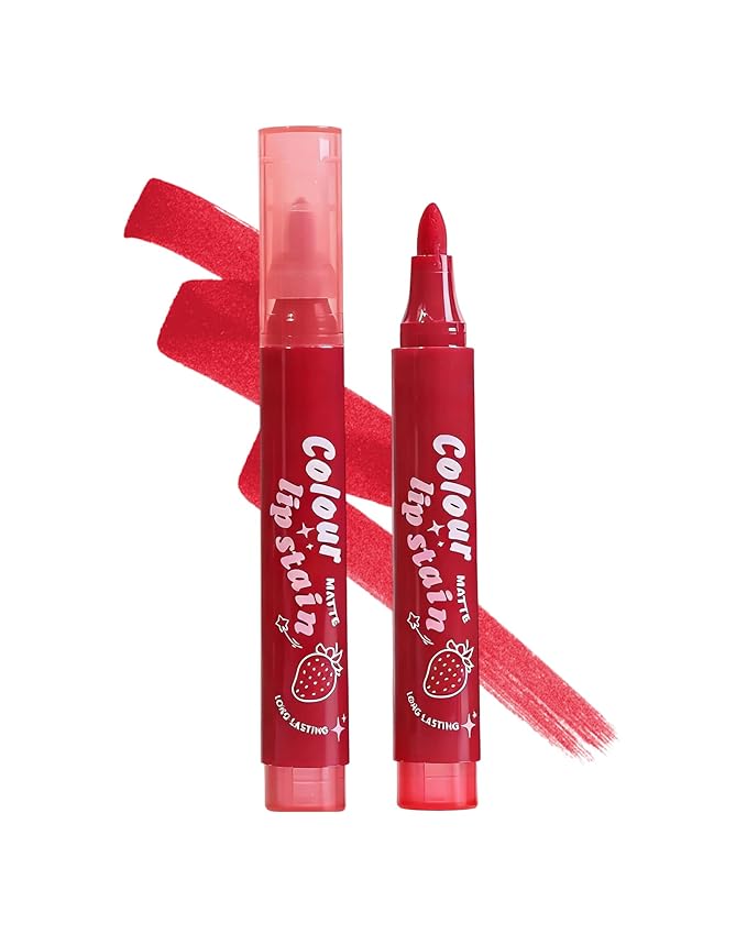 Lip Tint Stain Pen, Bright Red Waterproof Long Lasting Matte Lip Liner Stain Pencil, High Pigment Quick Dry Liquid Lipstick, Non Sticky Smudgeproof Lip Tint Gloss, Christmas Makeup Gift for Women-04