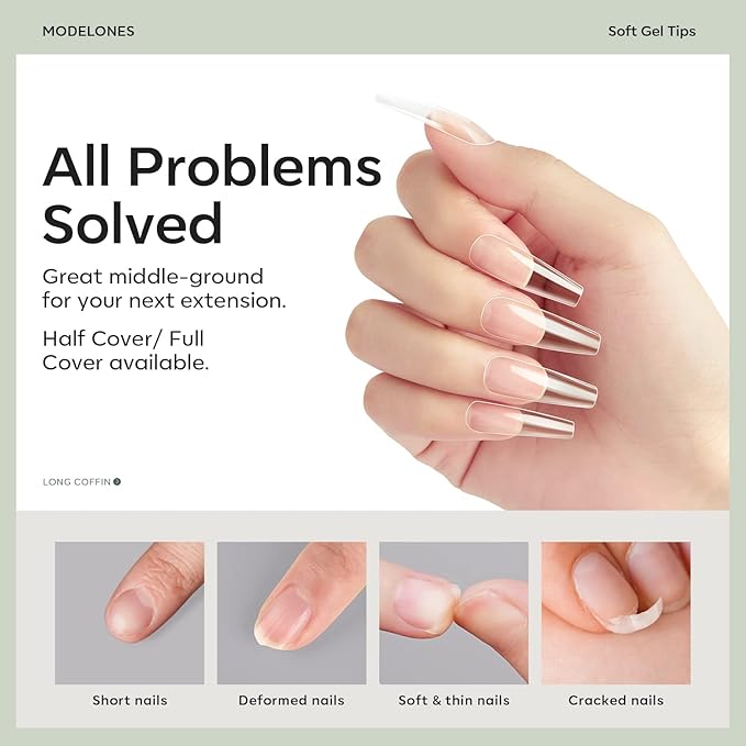 Modelones Long Coffin Nail Tips - 500Pcs Fake Nails Gel Clear Soft Acrylic Press on Pre-shape Full Cover Gel Extension Home DIY Salon Art Design 10 Sizes