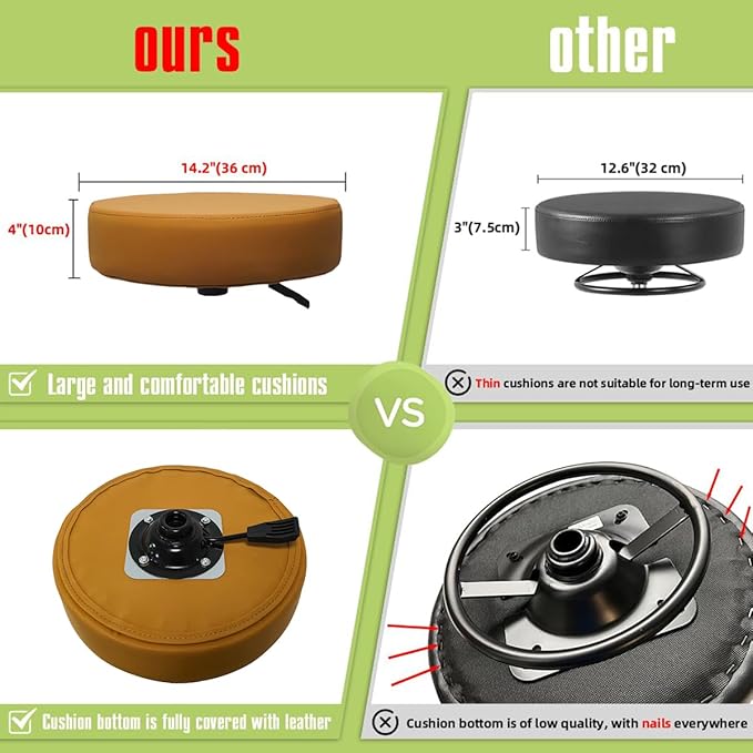 Rolling Stool with Wheels, Heavy Duty 400 lbs Stool for Shop Guitar Lab Tattoo Workbench Medical, Adjustable Swivel Chair (Camel)