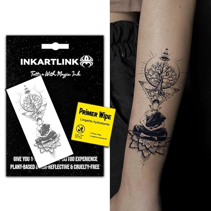 INKARTLINK Semi Permanent Tattoo, party tattoo, beautiful and realistic design, fun tattoo experience, cruelty-free, non-reflective, waterproof (Buddha)