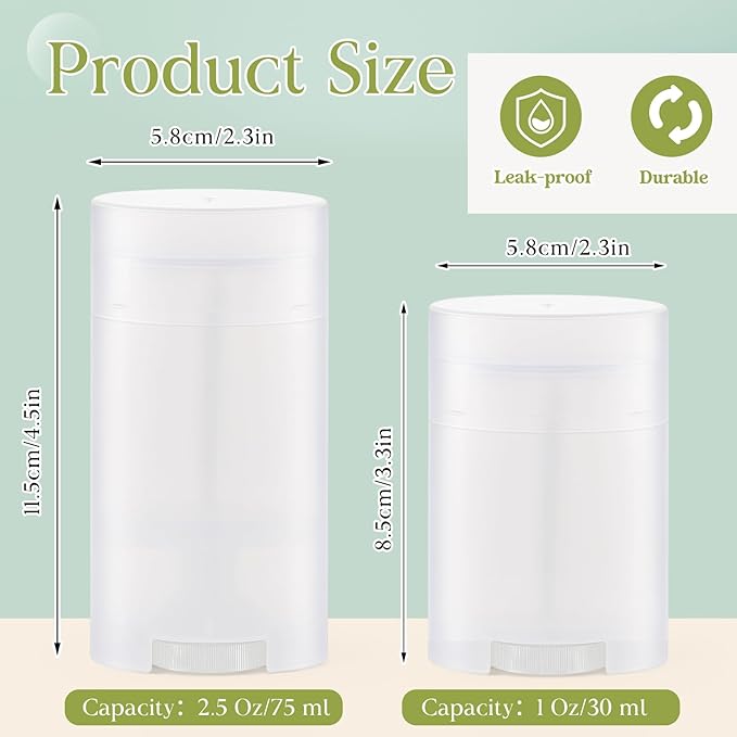 30 Pack 30ml/1oz Empty Deodorant Containers, Bottom Filling, Transparent Plastic Oval Refillable Deodorant Containers Twist up Oval Lip Balm Tube for DIY Deodorants Lipstick Crayon Lotion