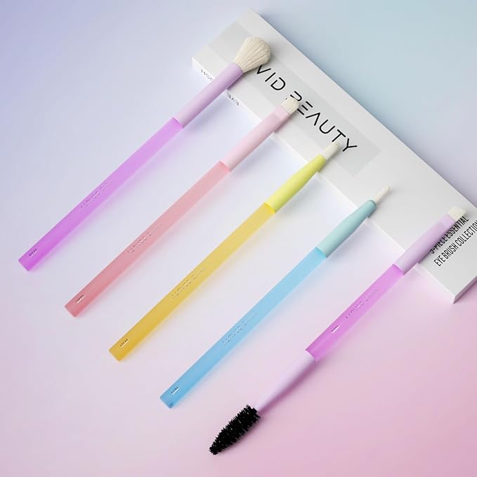 Multicolor Travel 5pcs Eye Makeup Brushes Set– Colorful Blending Eyeshadow Concealer Eyeliner Brow & Lash Dual Ended Brush – Skin Friendly Bristles, Non-Slip Rubber Handles – Ideal Valentine Day Gift