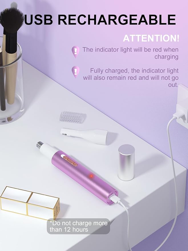Nose Hair Trimmer for Women Men,2025 Rechargeable 2 in 1 Eyebrow & Facial Trimmer, Professional Painless Ear Hair Trimmer with Powerful Motor and Dual-Edge Blades Easy Cleansing (Purple)