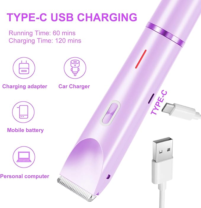 Electric Bikini Trimmer for Women, 2-in-1 Waterproof Hair Shaver and Epilator, IPX7 Wet/Dry Lady Shaver for Bikini, Legs, Underarms, Purple