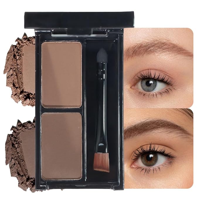 Brow Powder Kit – Long-Lasting Light Brown Gray Color Brow Filler for Full, Defined Natural Brows, Contour Palette with Double-Ended Brush, sombra para cejas-1#
