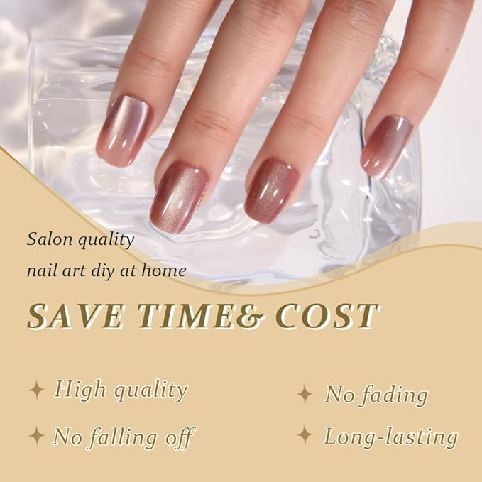 Cat Eye Pink Press On Nails Short Medium Square, Designer Reusable Acrylic Fake Nails with Glue, Glossy Soft Gel Nails Wedding and Party, Stick On Glue On Nails, Nails Press Ons for Women