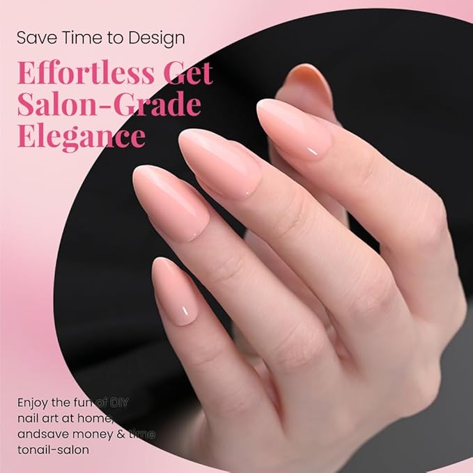 evpct Nude Pink Press on Nails Almond Short, Glossy Short Almond Fake Nails Kit for Women, Soft Gel Press On Nail with Nail Glue, 15 Sizes 30Pcs Reusable Stick on Acrylic Fake Nail Manicure Set, 04