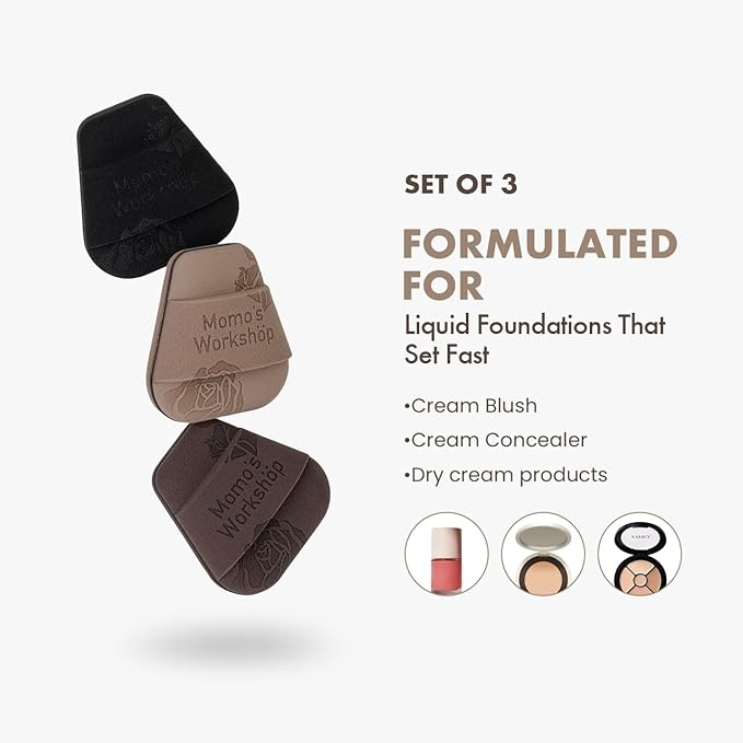 Mini Trapezoidal Makeup Sponge Set,Dual-Use Mini Rubycell Sponge for Foundation/Concealer/Blush,Soft, Even Application for Liquid & Cream Products,3pcs Mini Concealer Puffs & Storage Case