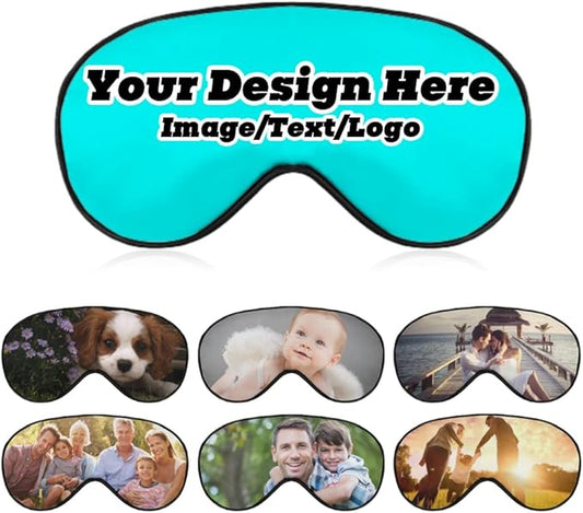 Customize Eye Mask Personalized Sleep Mask Upload Your Image Text Logo Custom Eye Cover with Adjustable Strap for Men Women Friends Brothers and Sisters, Cyan, 8.1"x4.1"