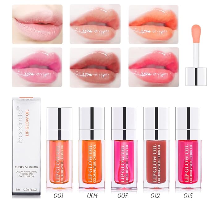 Rosewood Hydrating Lip Glow Oil, Moisturizing Gloss, Plumping Oil, Non-Sticky Long Lasting Gloss, Transparent Tinted, Reduces Lip Lines