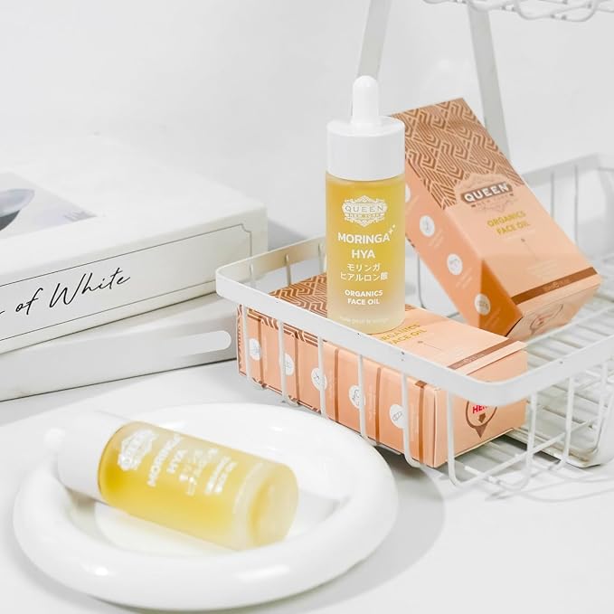 QUEEN MORINGA HYA – Organic Moringa Oil with Hyaluronic Acid for Face – Hydrating & Anti-Aging Facial Oil Serum – Lightweight, Fast Absorbing, Non-Comedogenic, Fragrance-Free Moisturizer - 1 fl oz