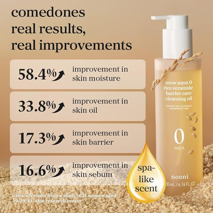 NOONI Korean Cleansing Oil – Snow Aqua 0 Rice Ceramide Barrier Care Cleansing Oil | Makeup Remover, Face Wash, Gentle Facial Cleanser, Pore Care, Korean Skin Care, Vegan, Stocking Stuffers, 6.76 Fl Oz