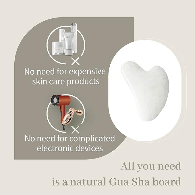 Rena Chris Gua Sha Facial Tools: Natural Jade Stone Guasha Tool for Face Acupuncture Therapy, Facial Massager for Jawline Sculpting and Puffiness Reducing (White)