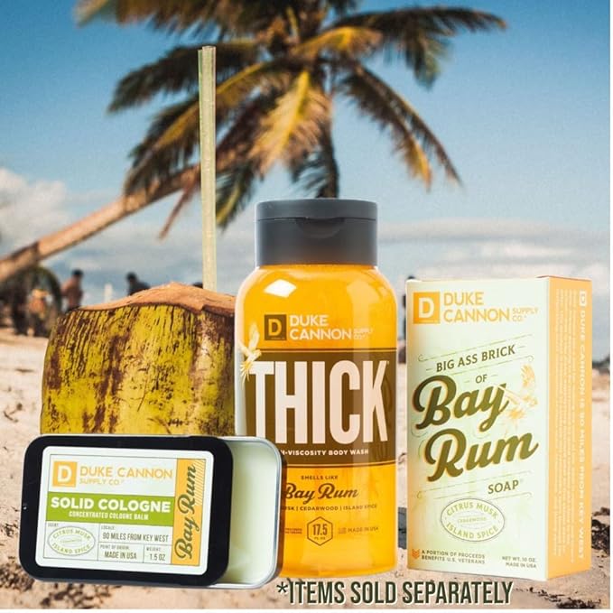 Duke Cannon Supply Co. Solid Cologne for Men Bay Rum (Citrus Musk, Cedarwood, Island Spice) - Concentrated Balm, Travel-Friendly Convenient Tin, 1.5 oz