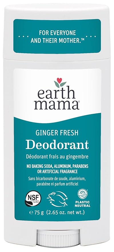 Earth Mama Ginger Fresh Deodorant | Safe for Sensitive Skin, Pregnancy and Breastfeeding, Contains Organic Ginger and Lime, No Baking Soda or Aluminum, 2.65-Ounce