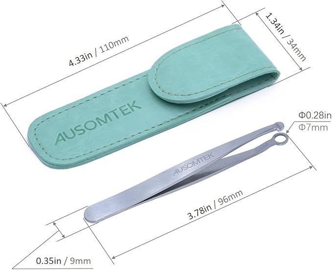 Nose Hair & Ear Hair Trimming Tweezers, Eyebrow Grooming Scissors, Eyelash Clipper, Stainless Steel Grooming Scissors, Safe Round-Headed, for Men and Women (Cyan PU Case) (1 pack)