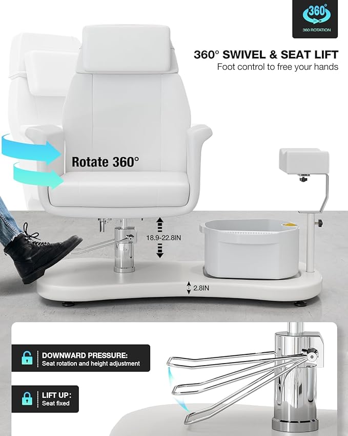 VARONXE Pedicure Chair for Nail Tech No Plumbing, Portable Pedicure Station for Foot Spa w/Pedicure Stand and Massage Foot Bath, Professional Gel Jelly Pedicure Chairs, White