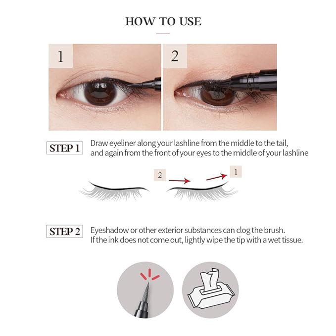 ETUDE Drawing Show Brush Eyeliner, Korean Eyeliner, Soft Pen Type, Clear-Cut Soft Brush, Precise Tip, Long-Lasting, Waterproof, Easy Clean, Korean Makeup, Beauty, Black (0.021 Ounce)