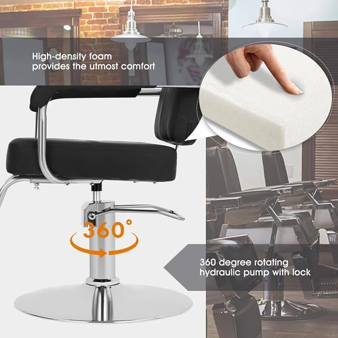 Artist hand Salon Chair for Hair Stylist, Hydraulic Barber Chair 360 Degree Swivel with Footrest, Hair Cutting Chair, Beauty Salon Equipment for Salon Barbershop Home, Max Load 330 LBS, Black