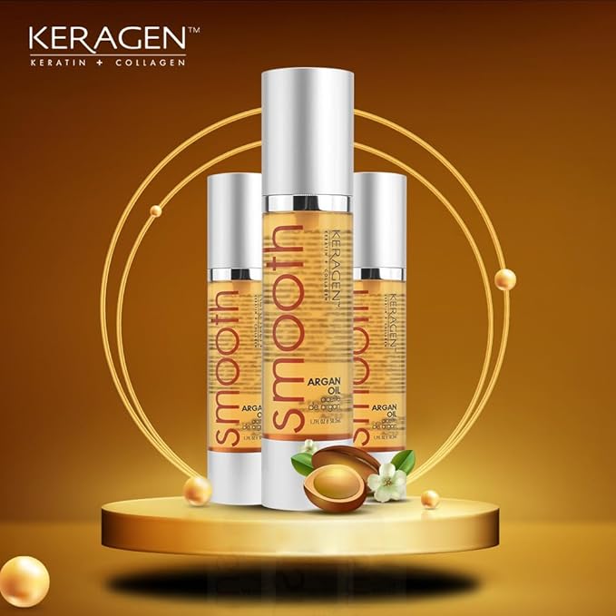 KERAGEN - Nourishing Hair Serum for Dry Damaged Hair - Argan Oil for Hair Treatment - Brilliant Shine, Heat Protection with Paraben, Phthalate and Sulfate Free Formula (1.7 Oz)