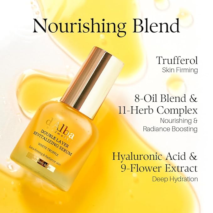 d'alba Piedmont Italian White Truffle Double Layer Revitalizing Serum (1.01 fl.oz), 100hr Hydration, Hyaluronic Acid and Centella Asiatica, Skin Firming and Tightening, Long-lasting Korean Skin Care