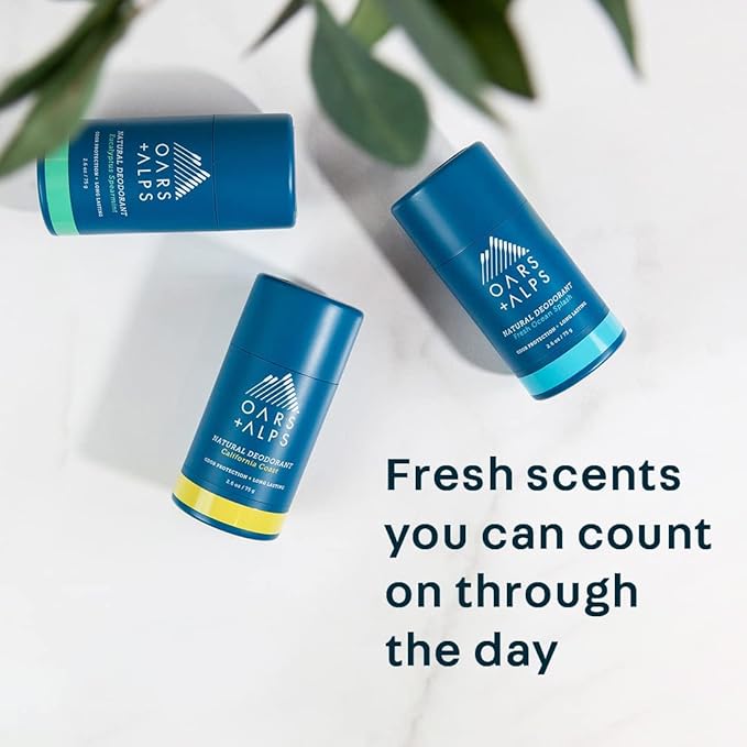 Oars + Alps Deodorant for Men & Women, Aluminum Free Deodorant for Men, Dermatologist Tested, Clean Ingredients, Non Toxic, Vegan, Long Lasting, Odor Protection, Fresh Ocean Splash, 2pk, 2.6oz