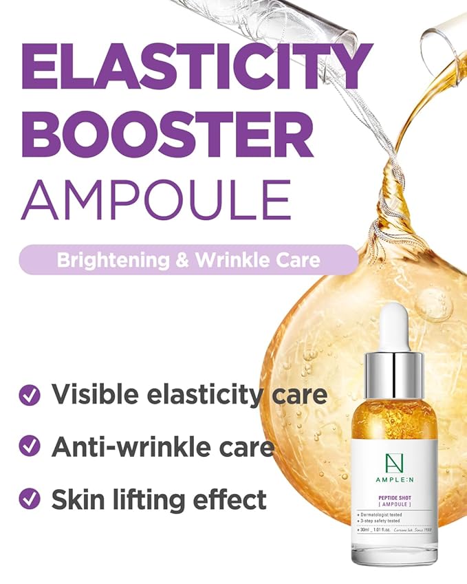 AMPLE:N Peptide Shot Ampoule - Anti-Aging Face Ampoule with Peptide Threads to Minimize Wrinkles and Improve Firmness - Serum to Lift Sagging Skin - Visibly Plump, 1.01 fl. Oz