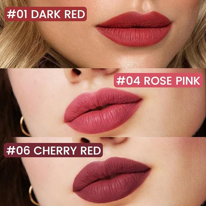 Kaely 3Pcs Dark Red Rose Pink Cherry Red Longwear Liquid Lip Liner Waterproof, 24 Hour Long Lasting Lip Liner Stain Marker Pen, 2-in-1 Matte Semi Permanent Lipliner & Lipstick, 01+04+06