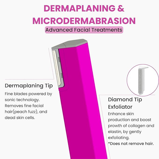 2-in-1 Dermaplaning Tool Ultra+ for Women Face, Facial Hair Remover with 4 Microsmooth Exfoliation Tips & 12 Dermaplaning Blades, Peach Fuzz Remover Razor & Face Exfoliator