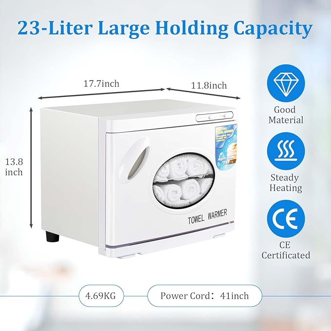 Hot Towel Cabinet 23L Large Capacity - JXSDLIY Professional Spa Hot Towel Warmers for Facials Towel Heater for Salon Beauty Hotel Bathroom Home Use Steam Towel Warmer with See-Through Window (white)