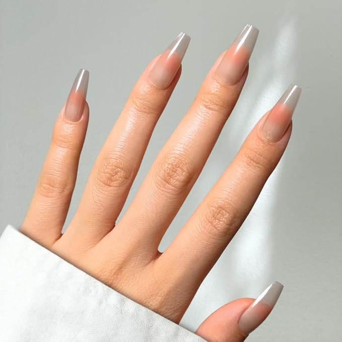 Perfect Look Press On Nails - Coral Blush | No Glue One-Day Medium Coffin Nails, Blush Pink Nude Nails with Glossy Finish - 24 Pcs Nail Kit with Adhesive Tabs