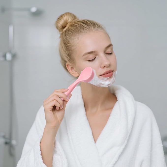 2 Pack Silicone Face Scrubber Exfoliating Brush, Manual Handheld Facial Cleansing Brush Blackhead Scrubber, Soft Bristles Waterproof for Face Skincare (Round-Pink)