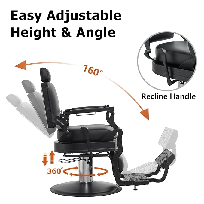 Barber Chair Hair Salon Chair,Heavy Duty 700 LBS, for Hair Stylist Barber Beauty Tattoo Massage(Black Square)