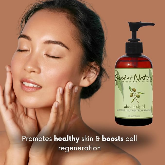 Best of Nature 100% Pure Olive Massage & Body Oil – Cold Pressed, Natural & Unscented Moisturizer for Skin, Hair & Bath, 8 fl oz