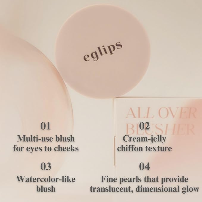 EGLIPS All Over Blusher - Multi-Use Cream Jelly Blush for Eyes & Cheeks Buildable and Blendable Texture with Shimmery Pearls Natural Korean Face Makeup (06 CLASSY, 0.18 oz)