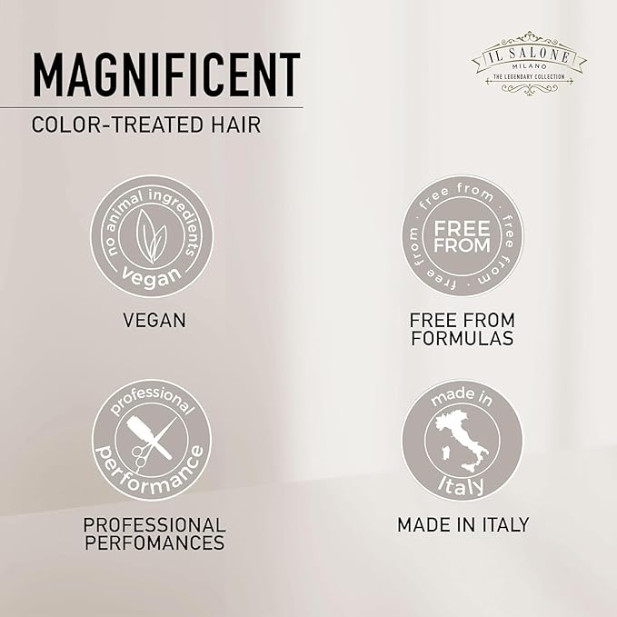 Il Salone Milano Professional Magnificent Shampoo - Color Safe Shampoo for Processed and Color Treated Hair - Enriched with Almond Oil for Radiant Shine - Salon-Quality Hair Care (16.9 oz / 500 ml)