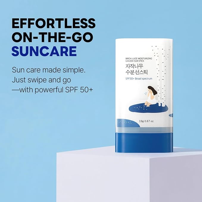 ROUND LAB Birch Juice Moisturizing Glow Eye Balm Stick + Birch Juice Moisturizing UVLock Sun Stick, Hydrating Multi Balm for Dark Circles, Korean sunscreen, No White Cast