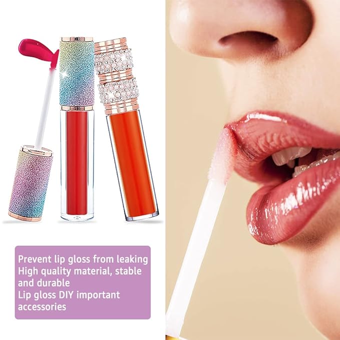 AMORIX 72 Pack 5ml Lip Gloss Tubes with Wand 5ml Empty Rhinestone Lip Gloss Containers Cute Lipgloss Bottles Lip Gloss Supplies Kit + Labels for DIY Lip Gloss Base