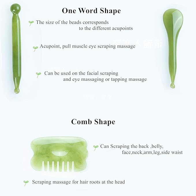 7 Pieces Gua Sha Scraping Massage Tool,Natural Resin GuaSha Tool Massage Tools Set for Face Back and Neck Release,Reduce Muscle Pain,with Storage Bag (Green)