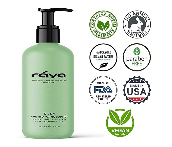 RAYA Enzyme Hydrating Body Scrub 16 oz Cucumber Scent (S-104) | Gentle and Exfoliating Body Scrub | Made with Seaweed, Jojoba Beads, and Fruit Enzymes