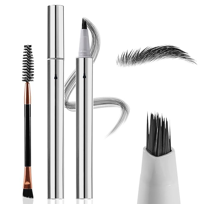 Boobeen 2PCS Wild Liquid Brow Pen, Microblading Natural Eyebrow Pencil with Spiral Brush, Ultra-Precise Tips for Hair-Like Makeup with Brush, Waterproof & Lasts All Day