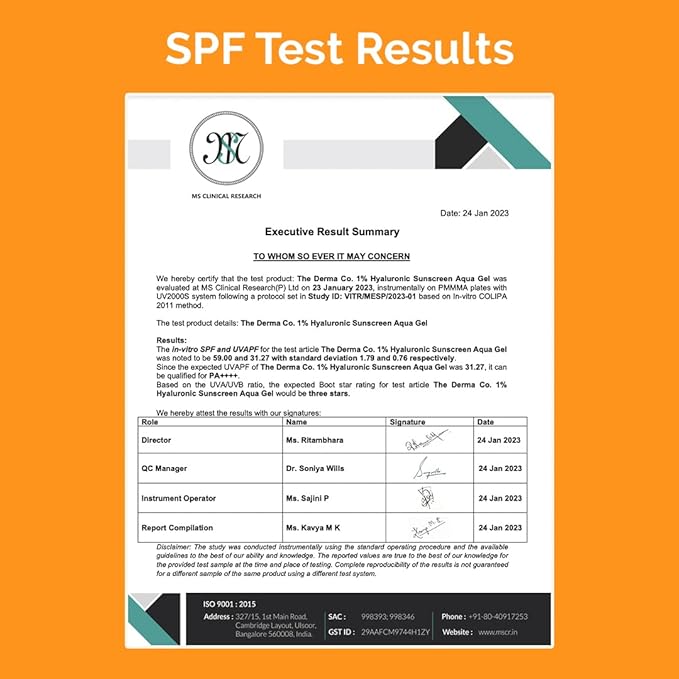 1% Hyaluronic Sunscreen SPF 50 Aqua Gel, PA++++, Lightweight, No white-cast for Broad Spectrum & Blue Light Protection for Oily, Dry, Acne-prone Skin - 80g