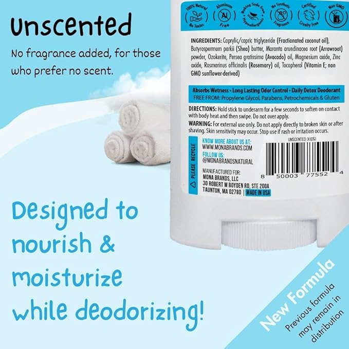 MONA UNSCENTED 100% Natural Deodorant for Kids, Preteens & Teens | Hypoallergenic & Vegan | No Baking Soda, Synthetic Scents or Aluminum | Safe for Kids with Sensitive Skin | (UNSCENTED 1.76 Oz)
