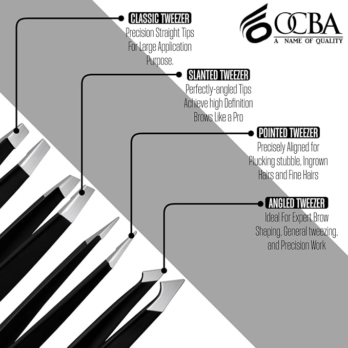 4 Pcs Tweezers for Facial Hair Women & Men for Precise Grooming of Eyebrows - Professional Stainless Steel Black Color Coated Eyebrow Tweezers for Ingrown Hair on Nose Ear