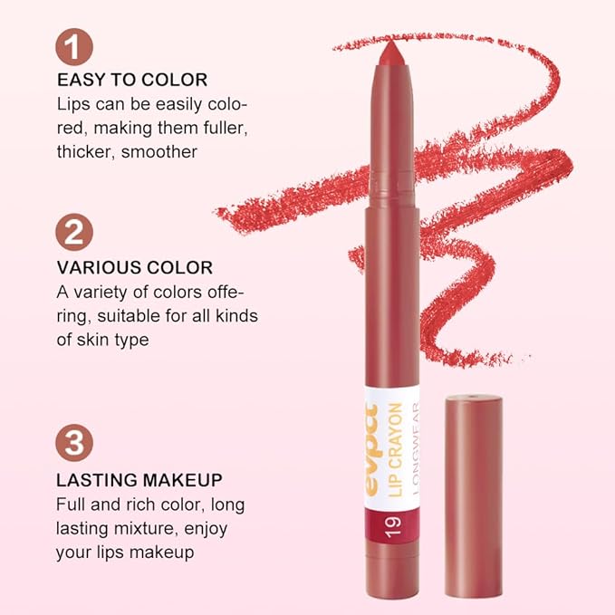 evpct British Red Hot Lip Liner Crayon Pencils Set for Women, Matte Lip Stick Crayon Long Lasting, Lips Pencil Liner and Lipstick set, Lipliner Pencil 24 Hours Long Wearing Lipstick Built-in Sharpener