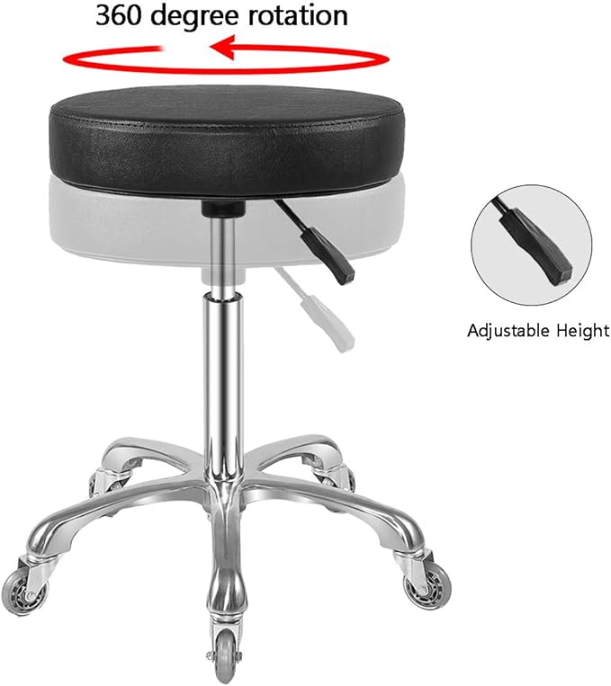 Rolling Stool with Wheels, Heavy Duty Hydraulic Massage Stool for Shop Guitar Lab Tattoo Workbench Medical, Adjustable Swivel Chair (Black)