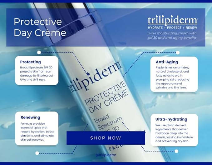 Trilipiderm Protective Day Crème, Broad Spectrum SPF 30 – 2-PACK – Lightweight, Fast-Absorbing Moisturizing Sunscreen, TSA-Friendly 1.7 Ounce Airless Pump Bottles