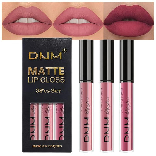 AMY'S DIARY 3Pcs Matte Rose Pink Liquid blush Lipstick Set, Soft Pink Nude Dusty Rose Mauve Red Lip Stain Kit, LipStain Long Lasting 24 Non-Transfer Lip Gloss, Waterproof Lip Makeup for Women Lippies