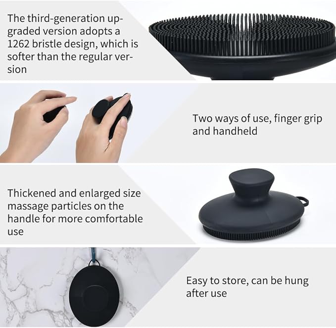 Face Scrubber,Silicone Face Scrubber for Men Women,Third Generation Upgraded 1262 Soft Bristle Manual Cleansing Brushes,Suitable for All Skin Types,face exfoliating Cleaning Brush (Black) (Large)